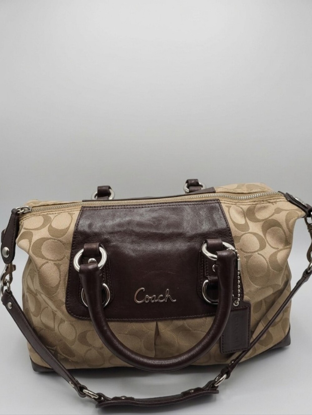Coach Ashley Signature Satchel Crossbody Bag Brown Khaki Canvas F15443 - Picture 4 of 10